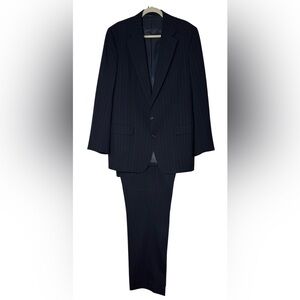 Vtg Hickey-Freeman 44L 40x32 Blue Pinstripe USA Made Mens Jacket Pants Suit